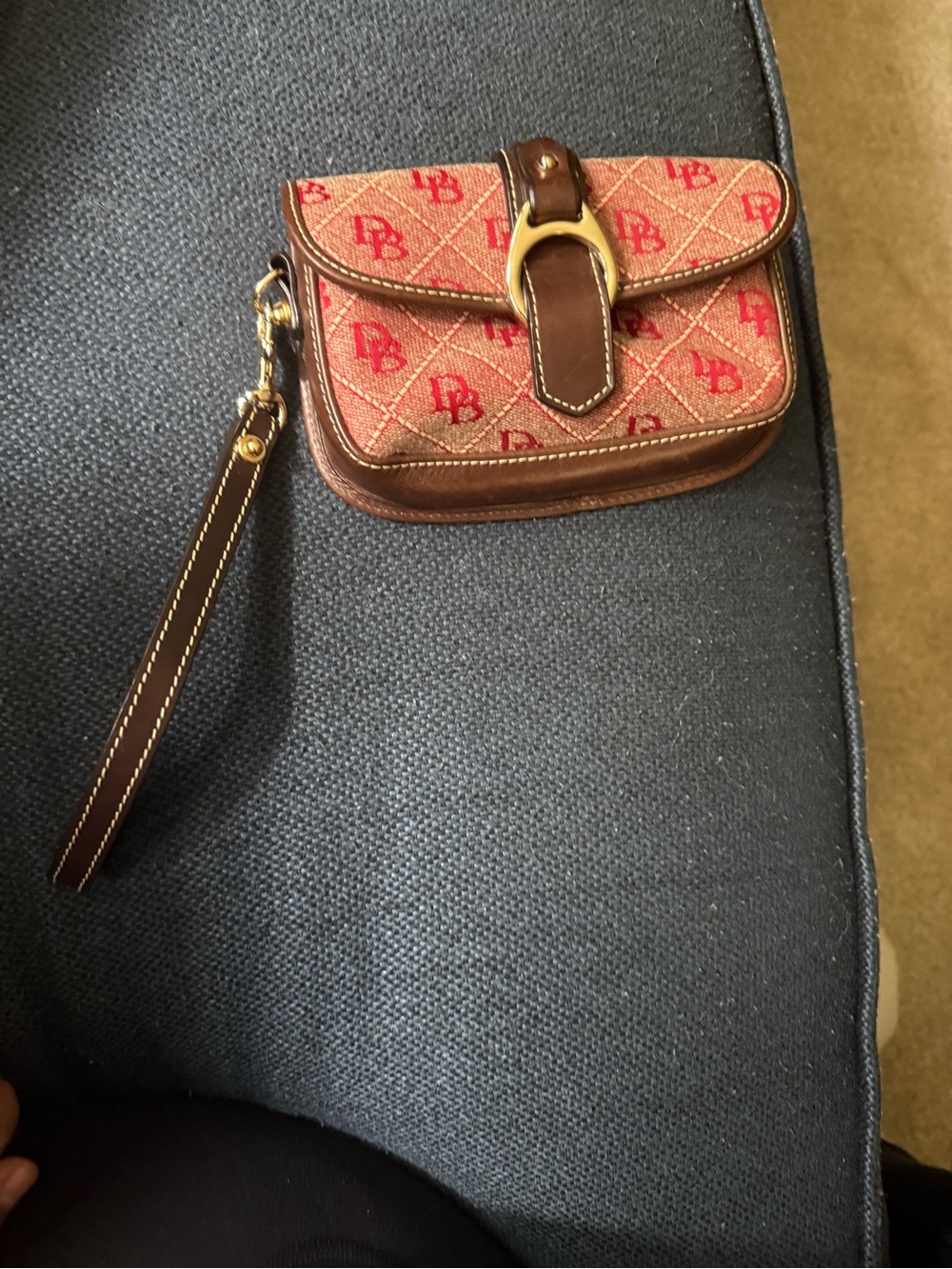 Dooney & Bourke Brown and Red Signature Wristlet